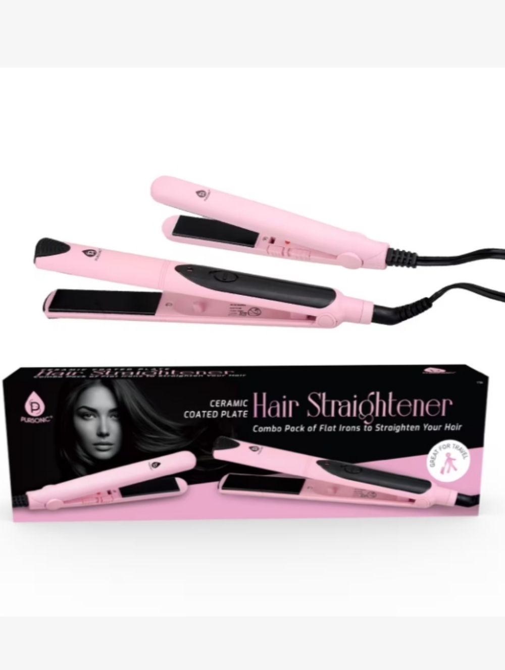 PURSONIC Pink Ceramic Hair Straightener Flat Iron New In Box - Picture 2 of 6